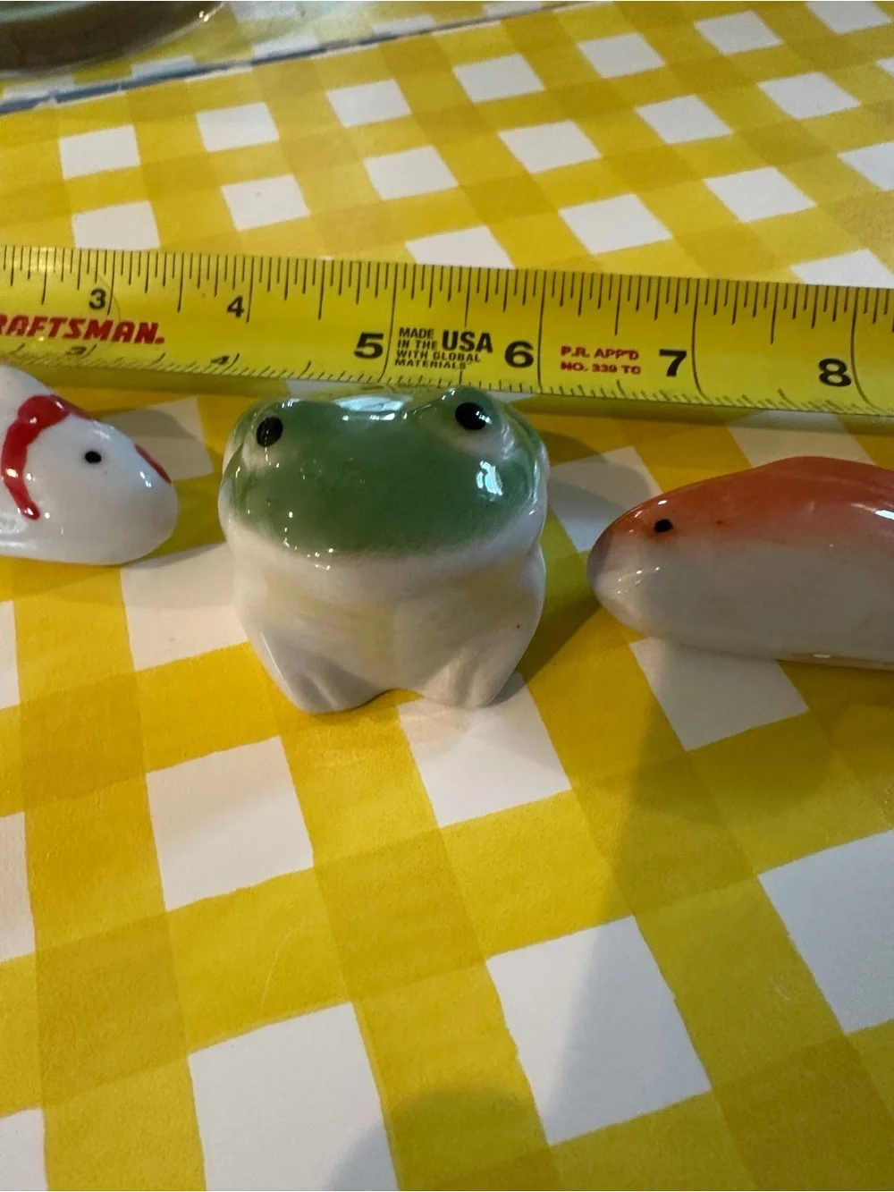 Ceramic Fish and Frog Decorative items for faux aquarium - Green, Red, Orange